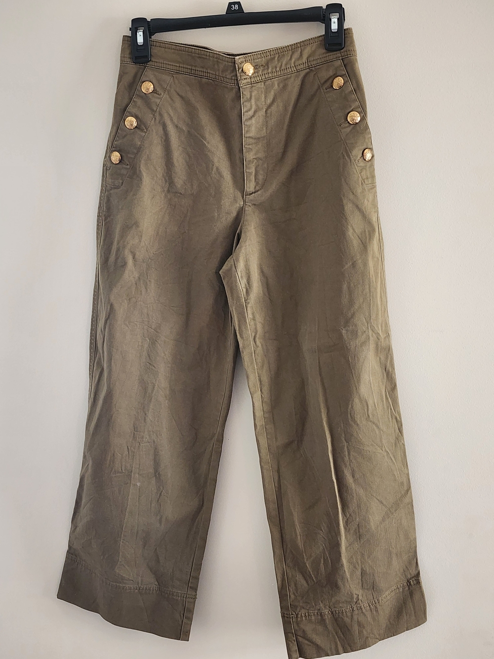 Ralph Lauren Olive Green Wide-Leg Pants with Gold Buttons